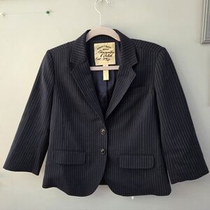 Abercrombie & Fitch Women's Wool Blend Silk Pinstriped Blazer Navy Medium VTG 